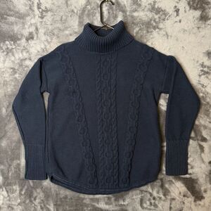 L.L. Bean Women's Double L Mixed Cable Knit Turtleneck Navy Blue Sweater Size S